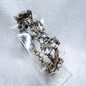 J.Crew Mixed Holiday Crystal Bracelet Clear & AB Glass, Antique Gold Tone Clasp
